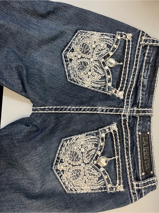 L.A. idol Denim - L.A. idol Women's Dark Wash Boot Cut Jeans with Embellished Back Pockets - Blue